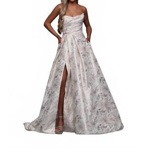 NEW DAVINCI BRIDAL jaquard bridal ball gown in ivory/ rose gold